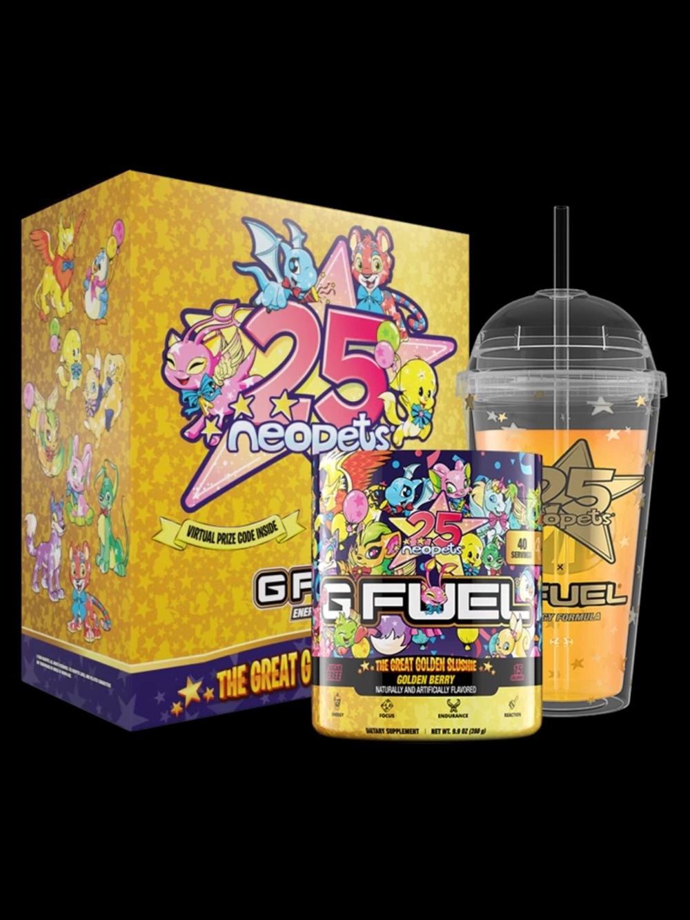 G FUEL x Neopets 25th Anniversary Golden Berry Energy Tub + Tumbler